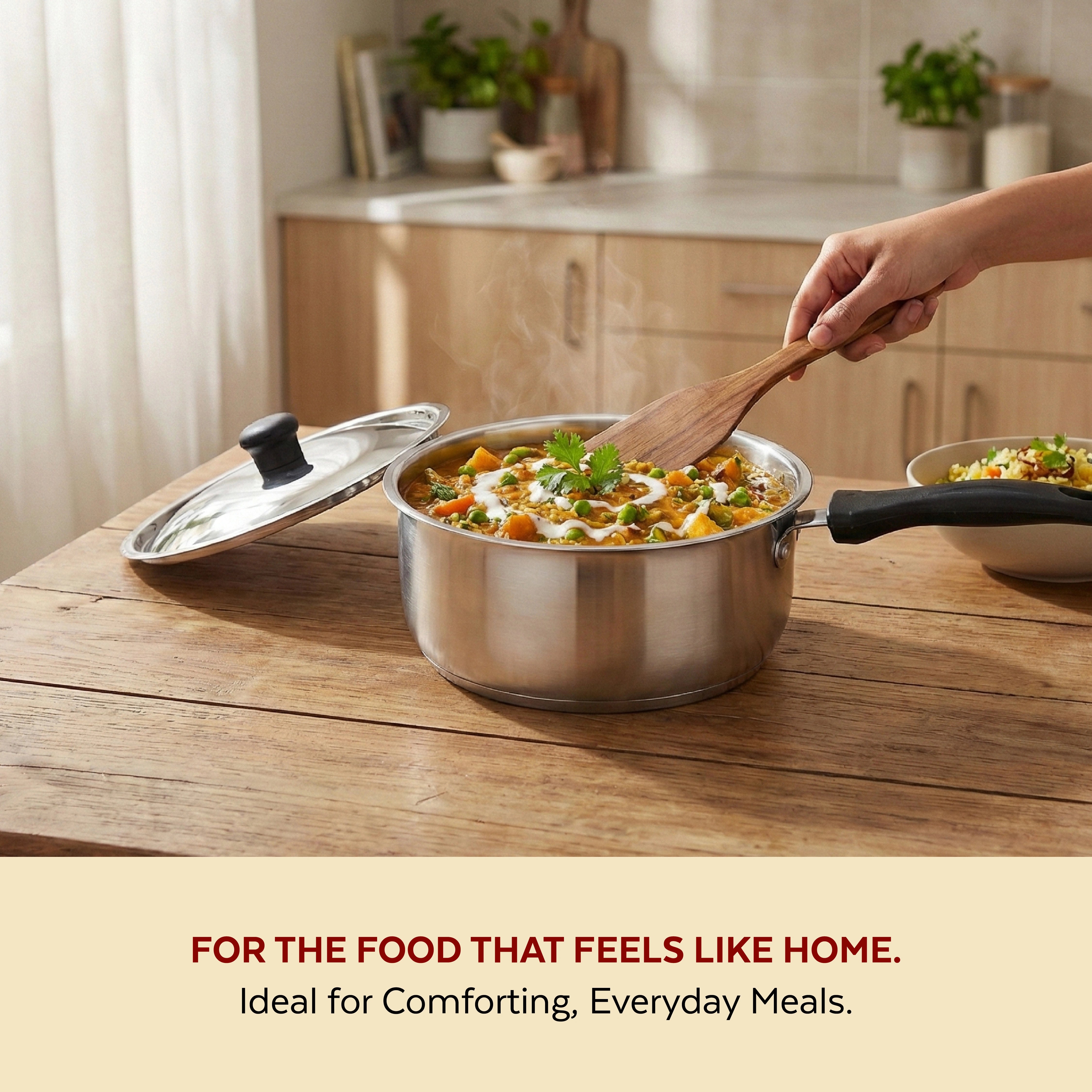 MAHAA Zen Stainless Steel Cookware Combo 5 Pc Set: Kadai  + Lid, Tea/Milk Pan + Lid, Fry Pan | Tri Ply Base | Non-stick | Gas & Induction Compatible | StayCool+ Handle and Knob| Gift Set