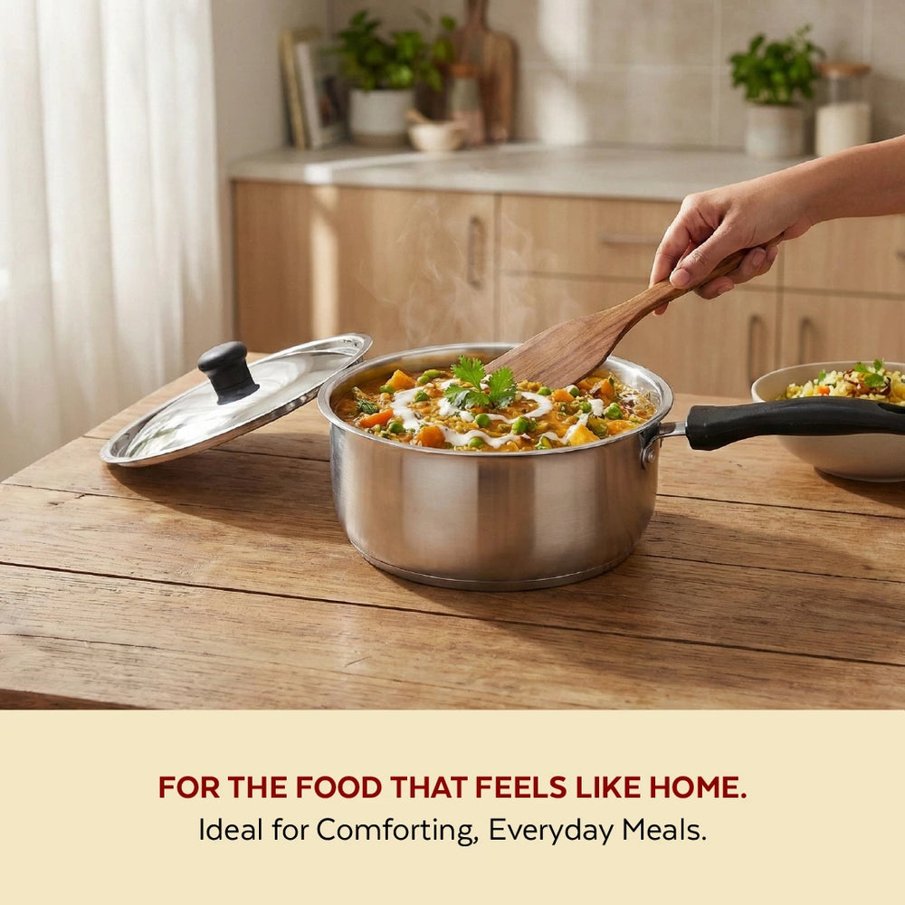 Zen Stainless Steel Cookware 5 Pc Set: Kadai  22 cm + Lid, Tea/Milk Pan 16 cm + Lid, Fry Pan 22 cm, Tri Ply Base, Non-stick, Gas & Induction Compatible, StayCool+ Handle and Knob, Combo Set