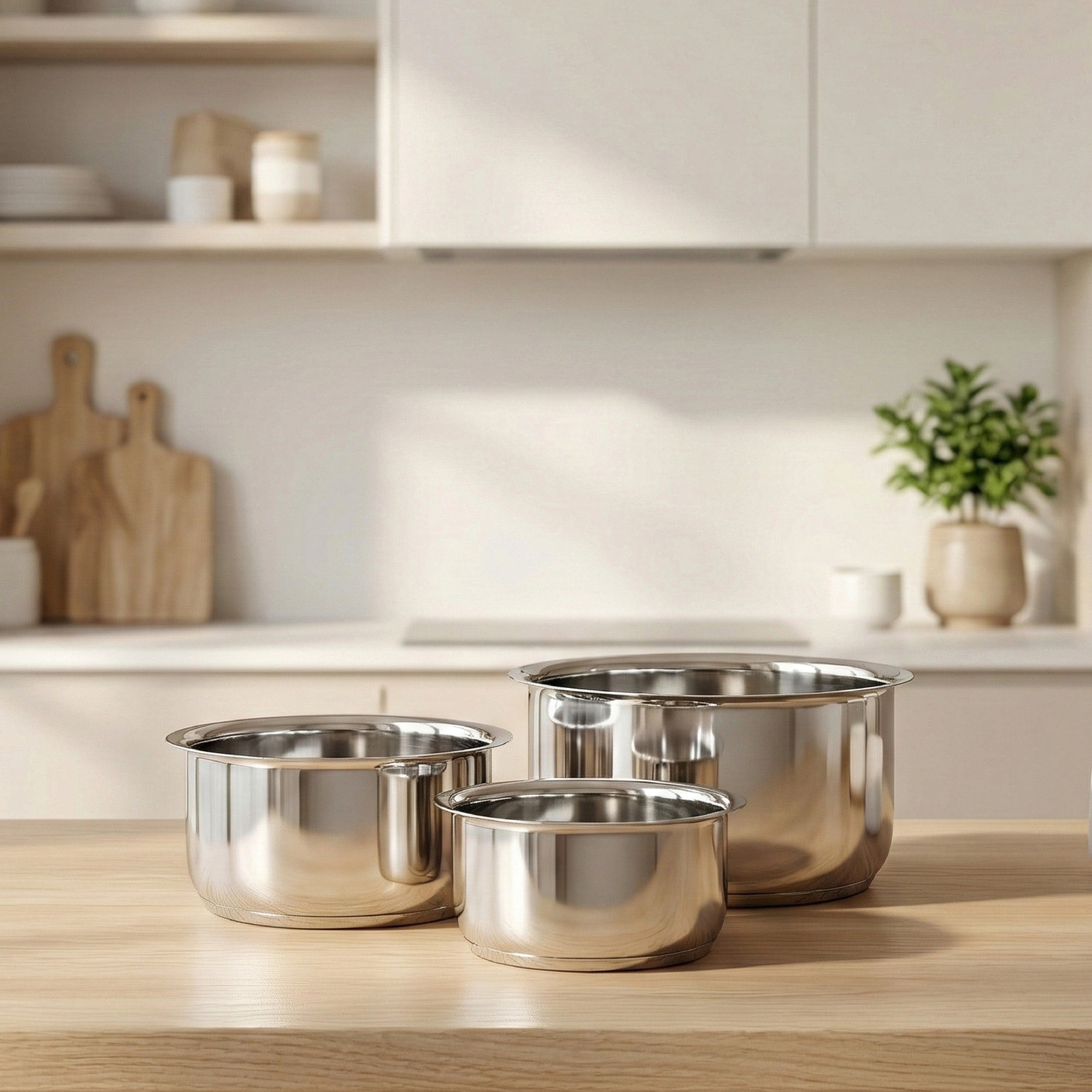 MAHAA Avanti Stainless Steel Tope 3 Pc Set – Premium Quality | Multipurpose Cook & Serve Handi | Tri Ply Base | Non-stick | Gas & Induction Compatible | 12 CM + 14 CM + 16 CM