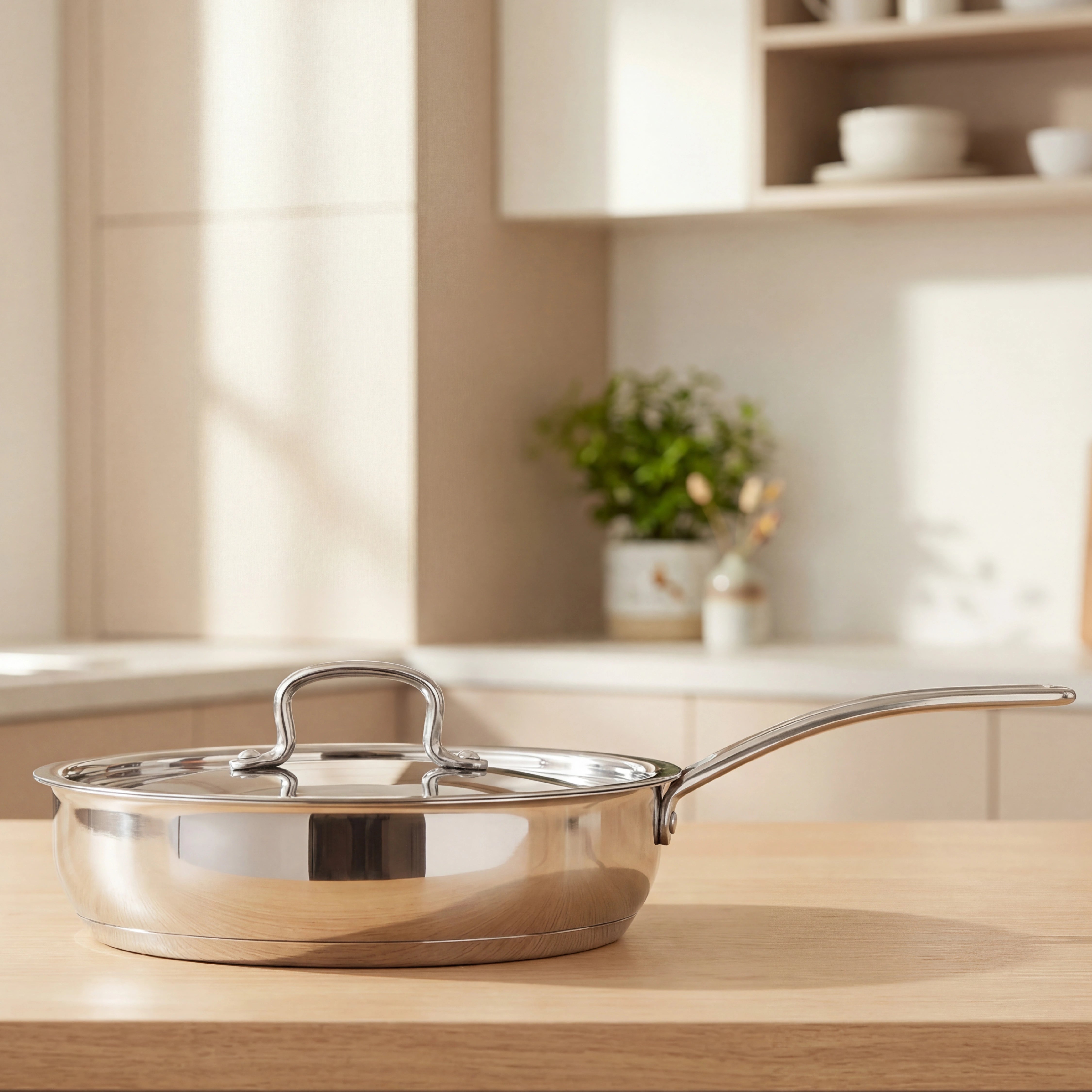 MAHAA Avanti Stainless Steel Fry Pan – Premium Quality with Snug-Fit Lid | Tri Ply Base | Non-stick | Gas & Induction Compatible | Cool-Touch Handle | 1.2L to 2L | Free ₹300 SS Water Bottle