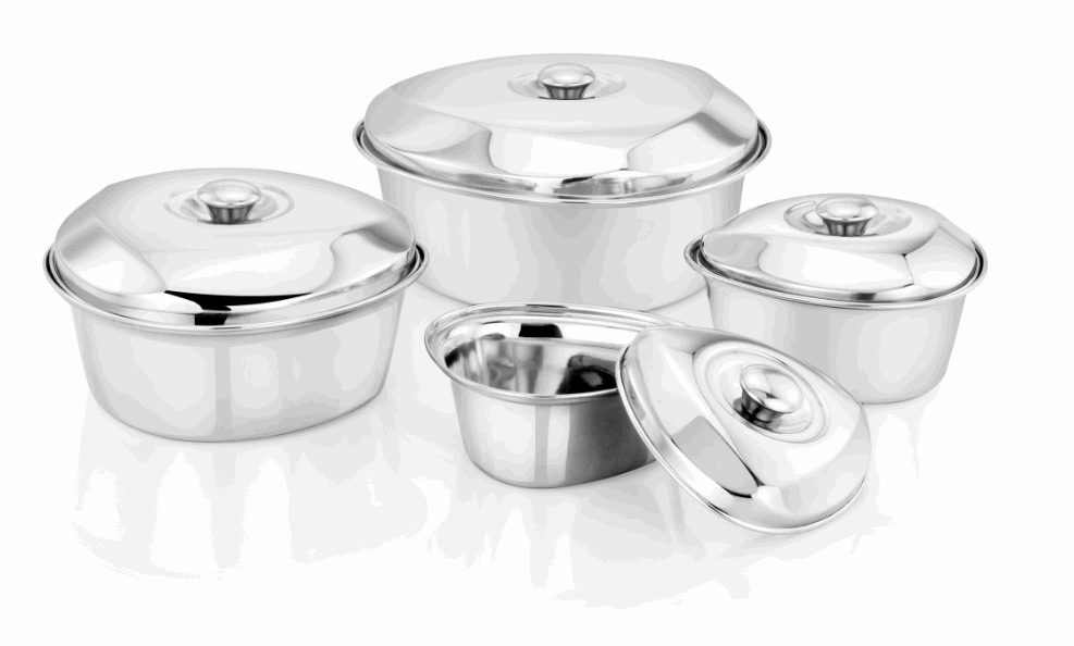 Triangle Dining Dish Set – 3-Piece Stainless Steel Serving Bowls | Mirror Finish | Snug-Fit Lids | Rust-Free & Durable