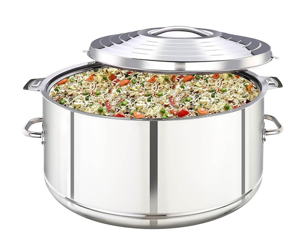 MAHAA Jumbo Stainless Steel Casserole – Snug-Fit Lock | Hot Pot for Roti-Rice-Gravy-Curry | Retains Temperature, Twist Lock | Ideal for Catering & Bulk Cooking | 15L–60L