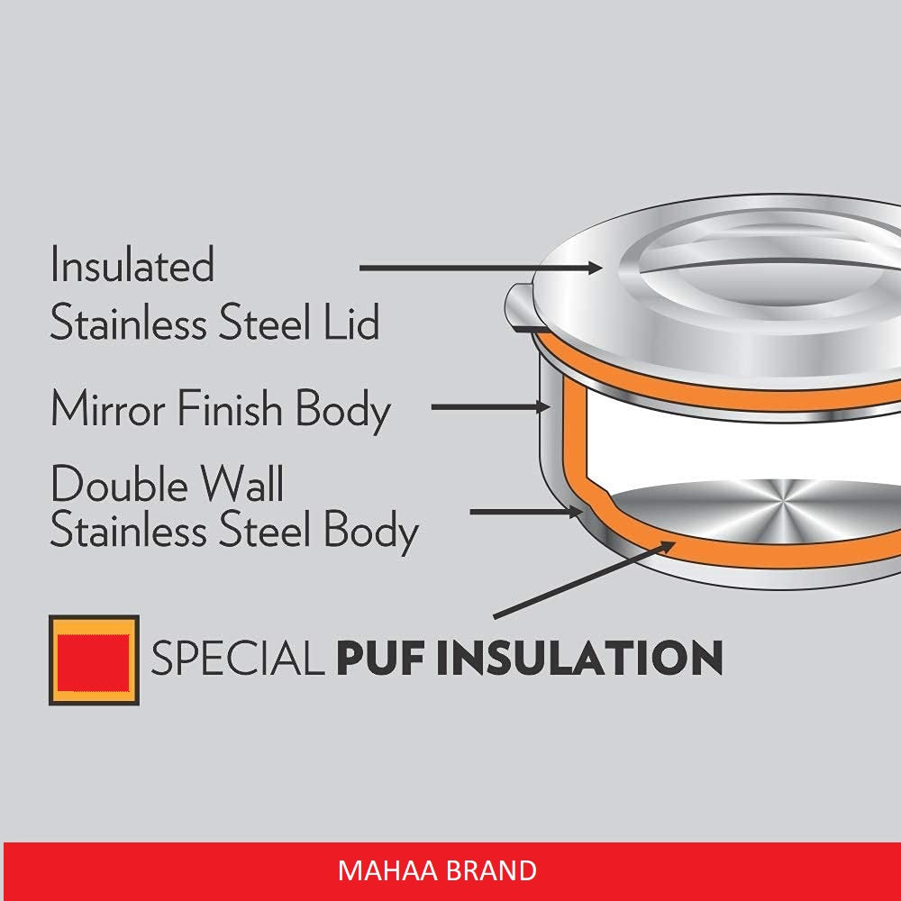 MAHAA Stainless Steel Aspen Insulated Casserole Gift Set – 3 Pcs | Dual Wall Hot Pot | Snug-Fit Locking Lid | Rust-Free | Elegant Tableware